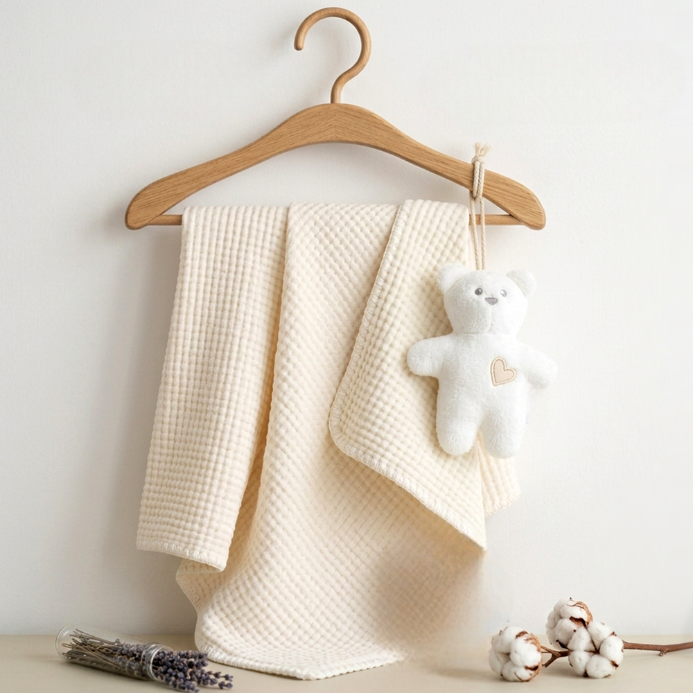 Double-Sided Waffle Muslin Quilted Baby Blanket Ecru - SP001.1201.10