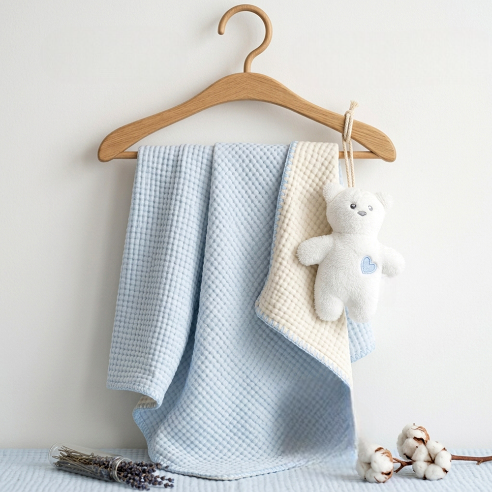 Double-Sided Waffle Muslin Quilted Baby Blanket Blue - SP001.1201.1