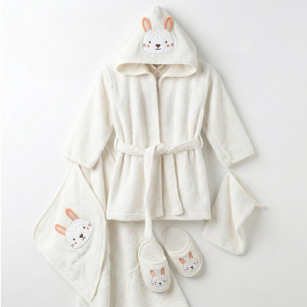 Little Bunny Embroidery Cotton 4-Piece Baby Bathrobe Set Orange (0-24 Months) - SP001.167.7