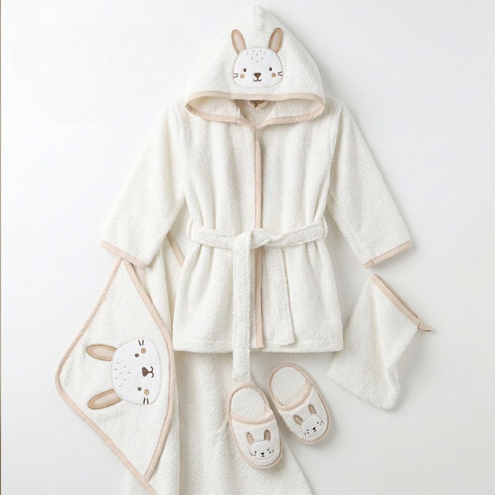 Little Bunny Embroidery Cotton 4-Piece Baby Bathrobe Set Coffee (0-24 Months) - SP001.167.9