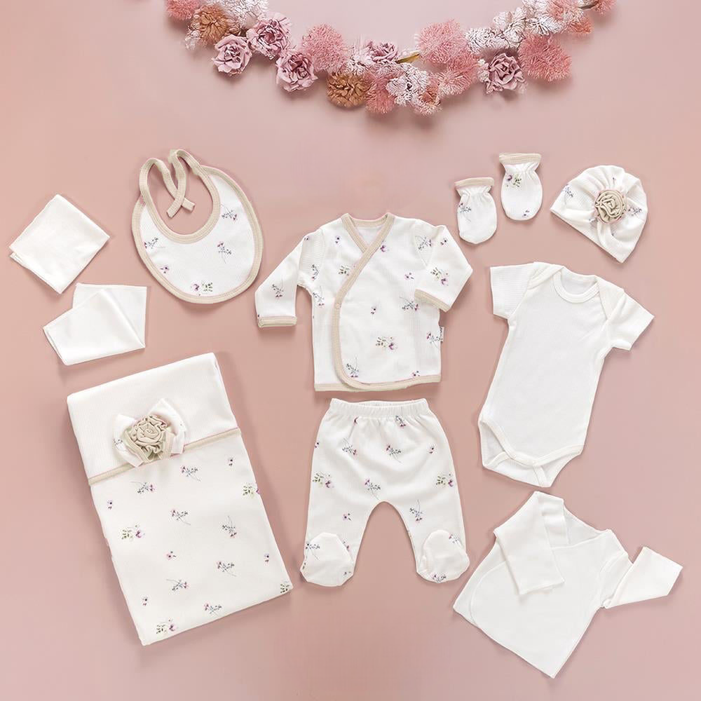 Rose Themed 10-Piece Newborn Welcome Set Baby Girl Ecru-Beige (0-3 Months) - SP001.2022.41