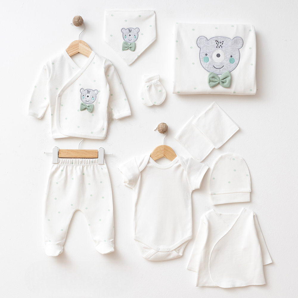 Polka Dot Bear Themed 10-Piece Newborn Welcome Set Baby Green (0-3 Months) - SP001.2107.13
