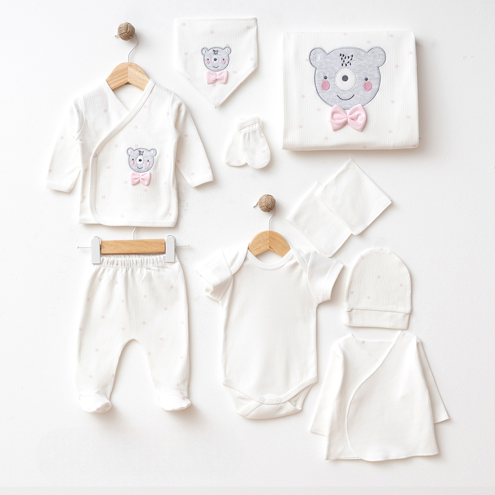 Polka Dot Bear Themed 10-Piece Newborn Welcome Set Baby Girl Pink (0-3 Months) - SP001.2107.2