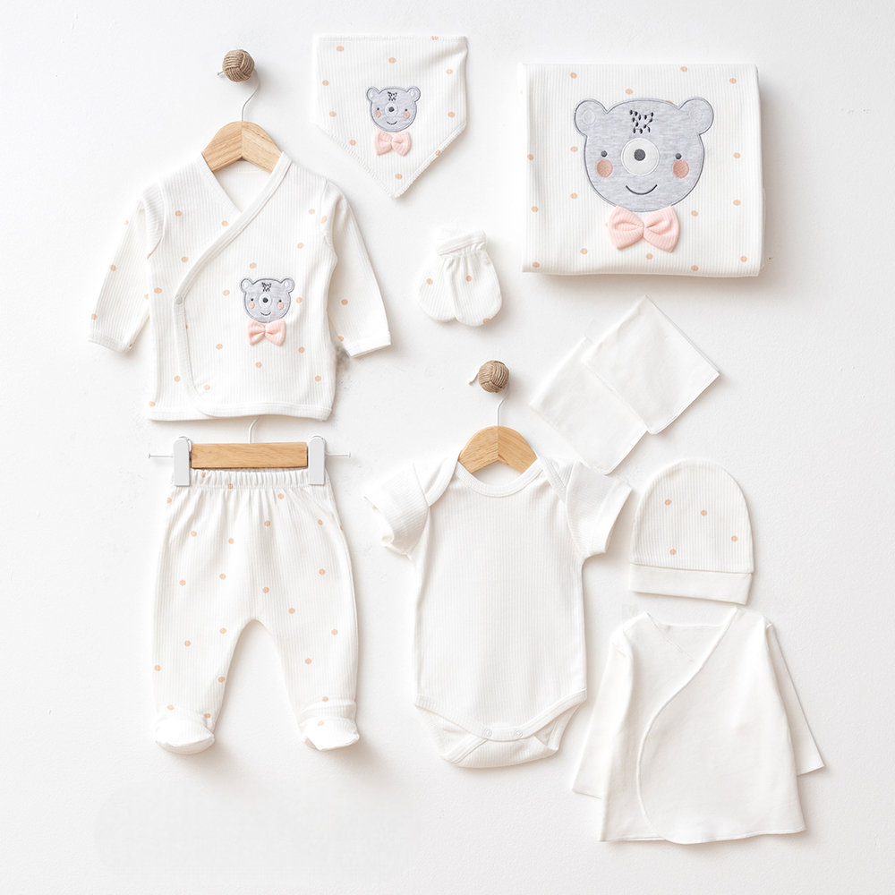 Polka Dot Bear Themed 10-Piece Newborn Welcome Set Baby Girl Salmon (0-3 Months) - SP001.2107.8