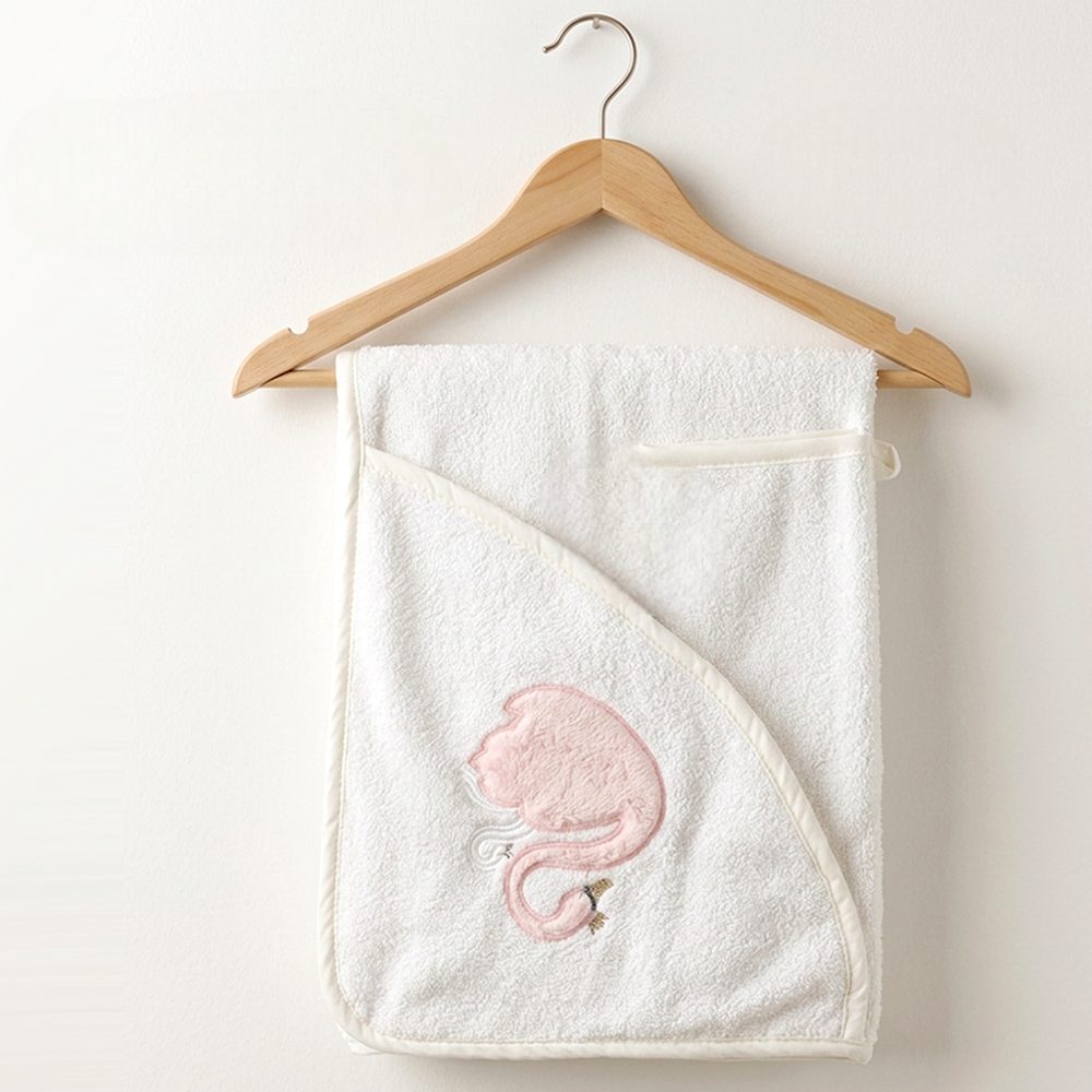 Little Swan Embroidery Cotton 2-Piece Baby Hooded Towel & Bath Sponge Set Ecru - SP001.600