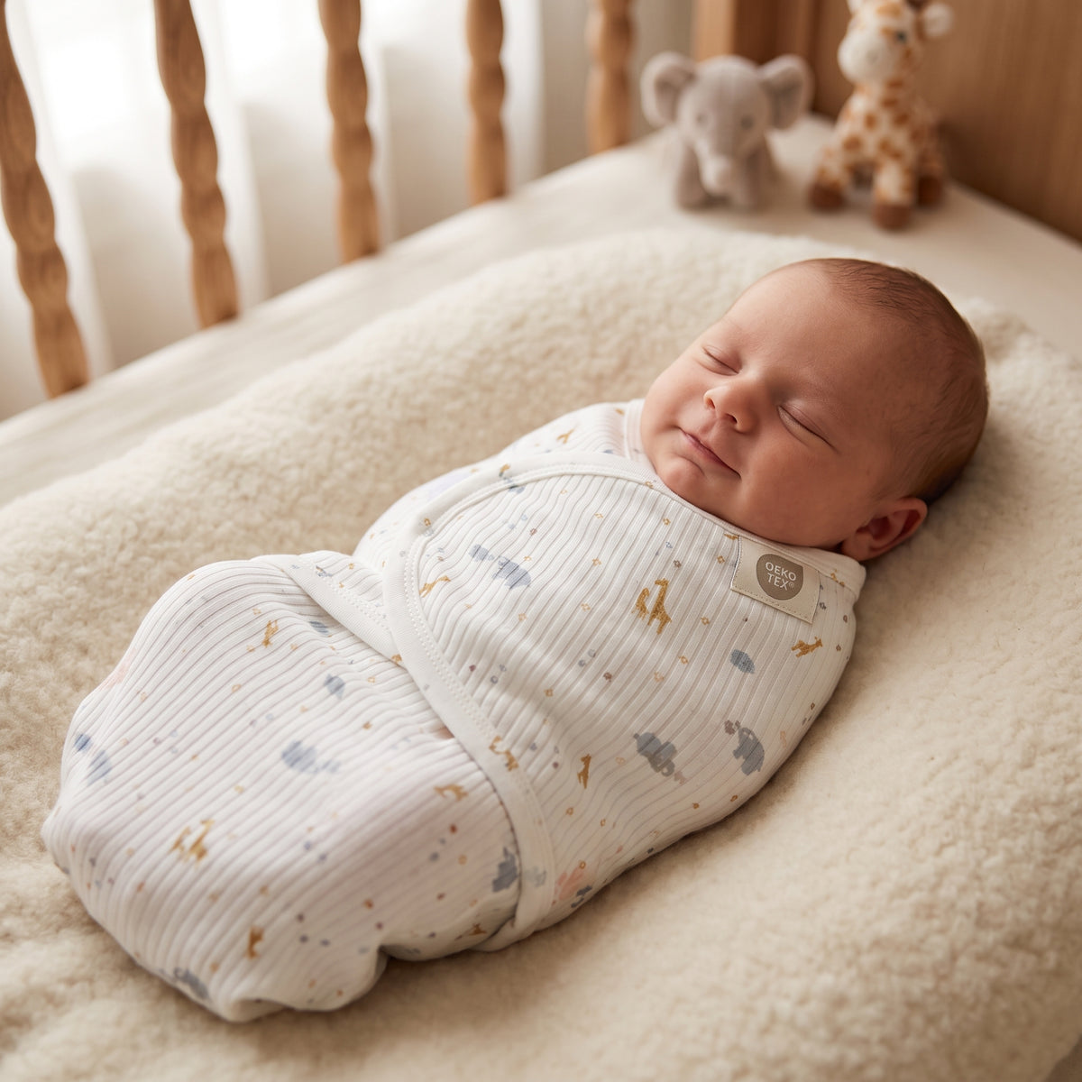 Giraffe & Elephant Cotton Baby Swaddle Ecru - SP001.72096.3