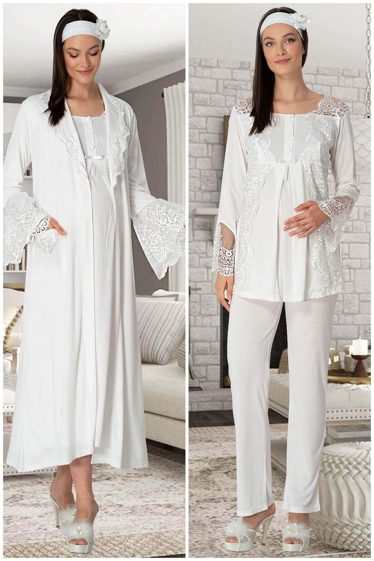 Lace Collar 4-Piece Maternity Feeding-Friendly Set Ecru - C5355