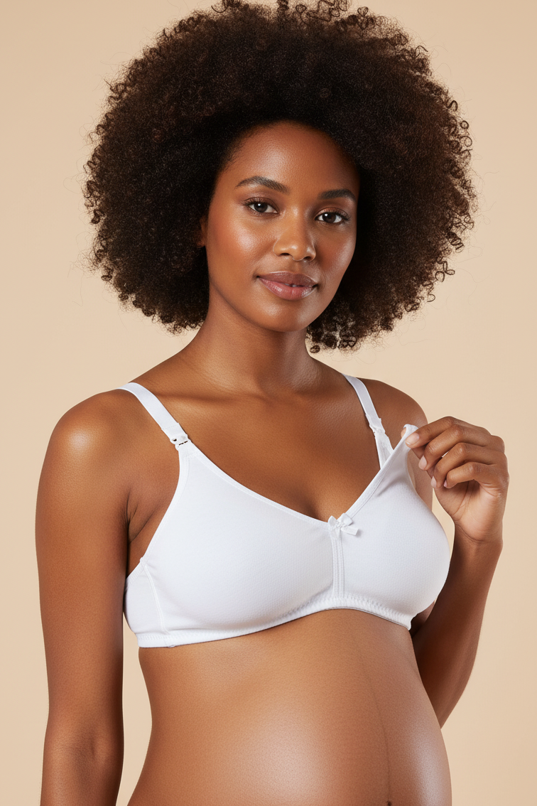 2-Pack Textured Cotton Wire-Free & Pad-Free Nursing Bra White - 6010eb